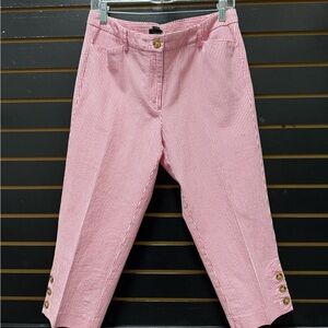Talbots The Perfect Skimmer Pink & White Striped Cotton Capris Size 8